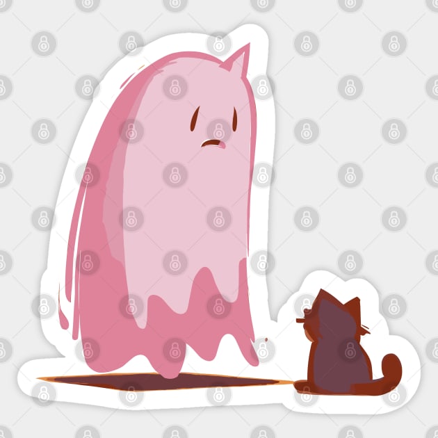 Friendship Pink sad ghost and cat Sticker by TomFrontierArt